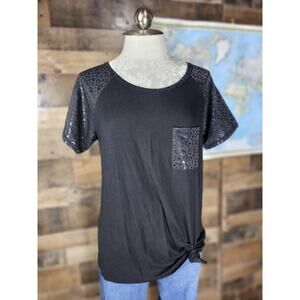 Crazy Train Lepoard Print Black T Shirt w/ Pocket Size XL